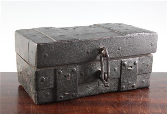 An 18th century German iron strong box, 12.5in.